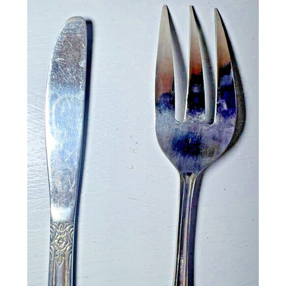 Lustreware Stainless Steel Flatware Vintage Rose Pattern Lg Fork 2 Butter Cutter - Picture 9 of 15